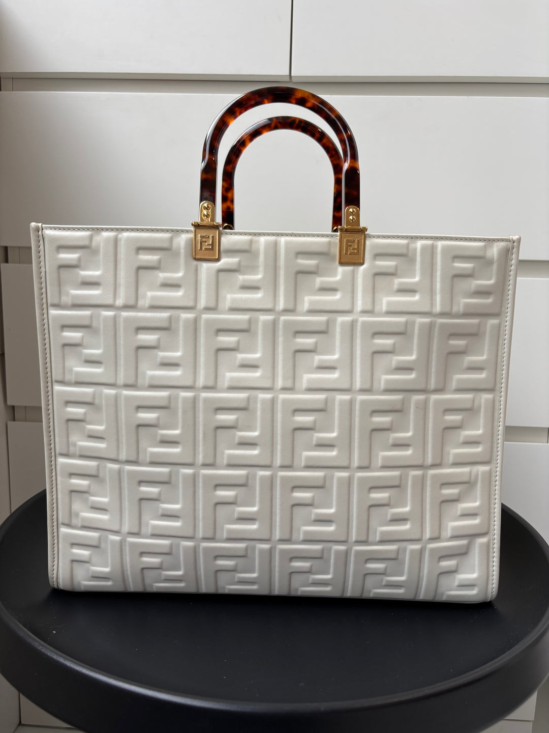 Fendi Off White Zucca Embossed Leather Sunshine Tote