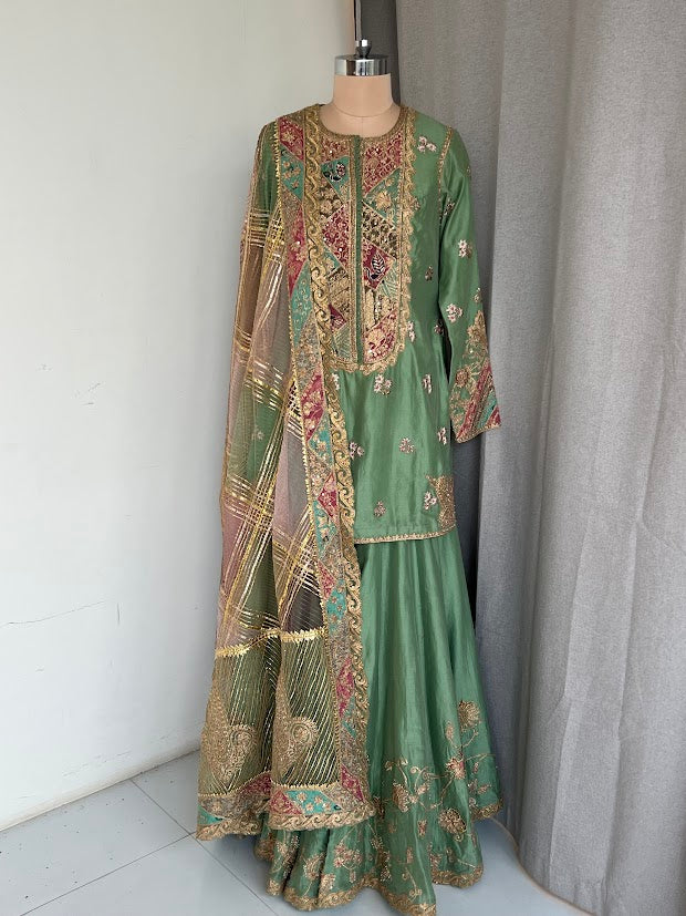 Rimple & Harpreet Green Embroidered Sharara Set