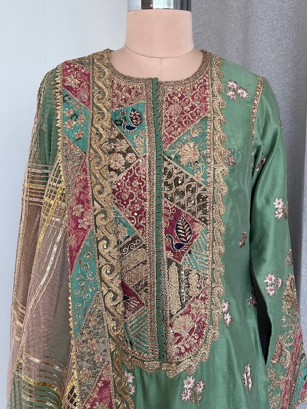 Rimple & Harpreet Green Embroidered Sharara Set