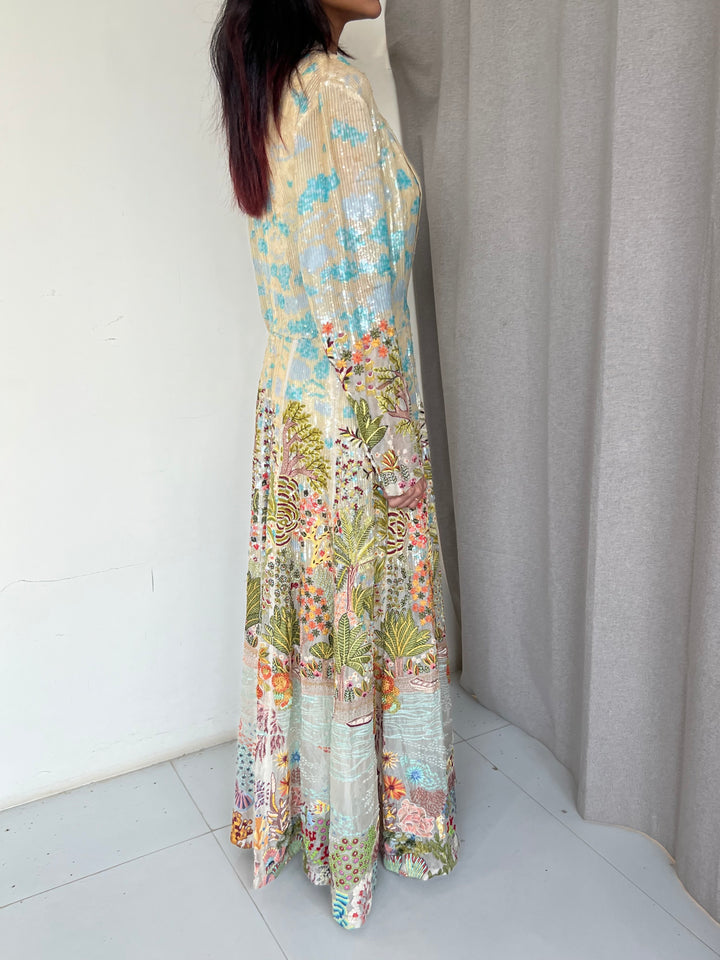 Rahul Mishra Embellished Co-ord Set with Printed Long Jacket