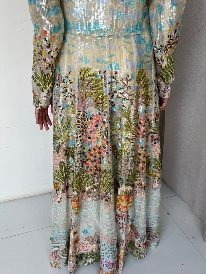 Rahul Mishra Embellished Co-ord Set with Printed Long Jacket