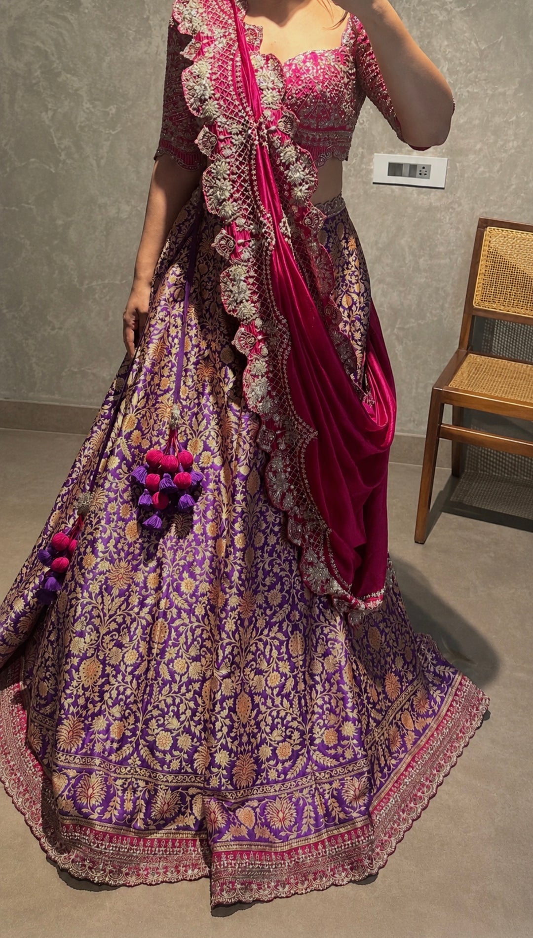 Purple Banarasi Embroidered Lehenga Set