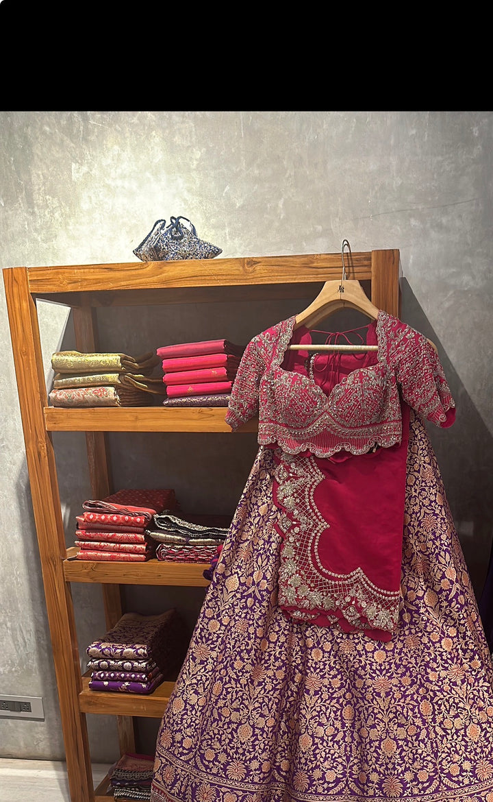Purple Banarasi Embroidered Lehenga Set