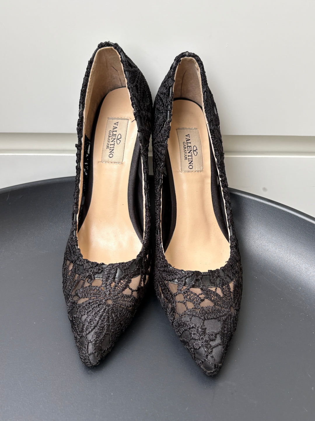 Valentino Garavani Black Lace Pointed-Toe Pumps Size 36