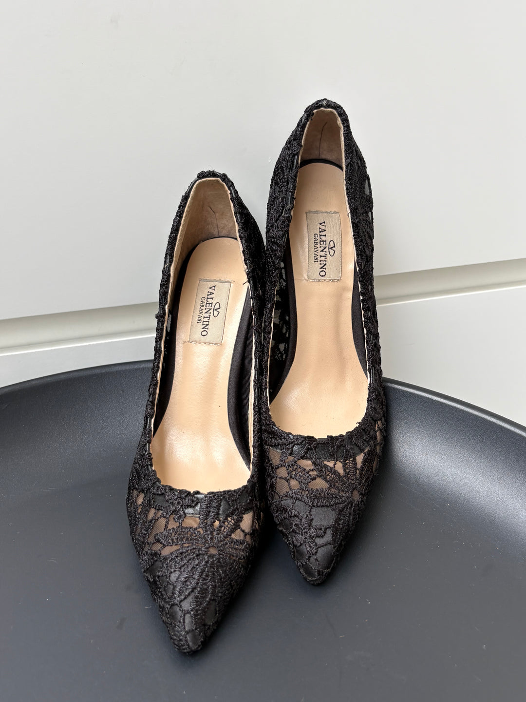 Valentino Garavani Black Lace Pointed-Toe Pumps Size 36