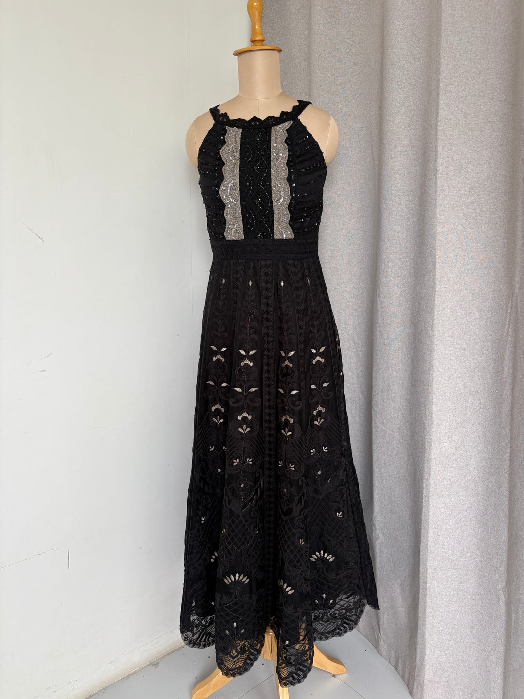 Jade By Monica & Karishma Black Embroidered Maxi Dress