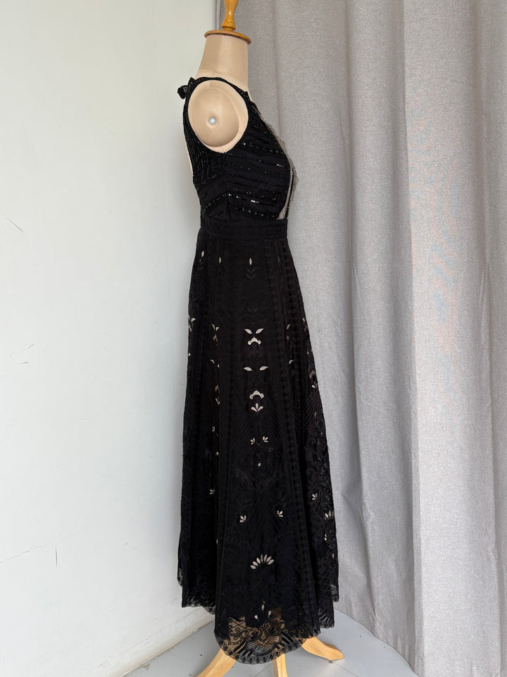 Jade By Monica & Karishma Black Embroidered Maxi Dress