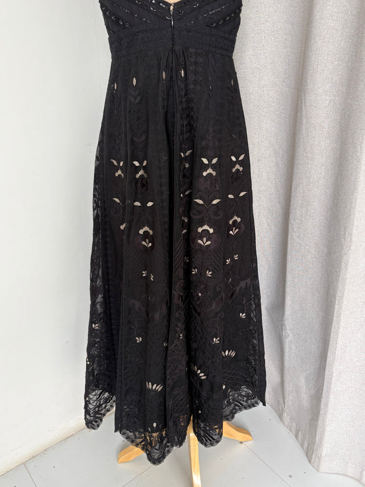 Jade By Monica & Karishma Black Embroidered Maxi Dress