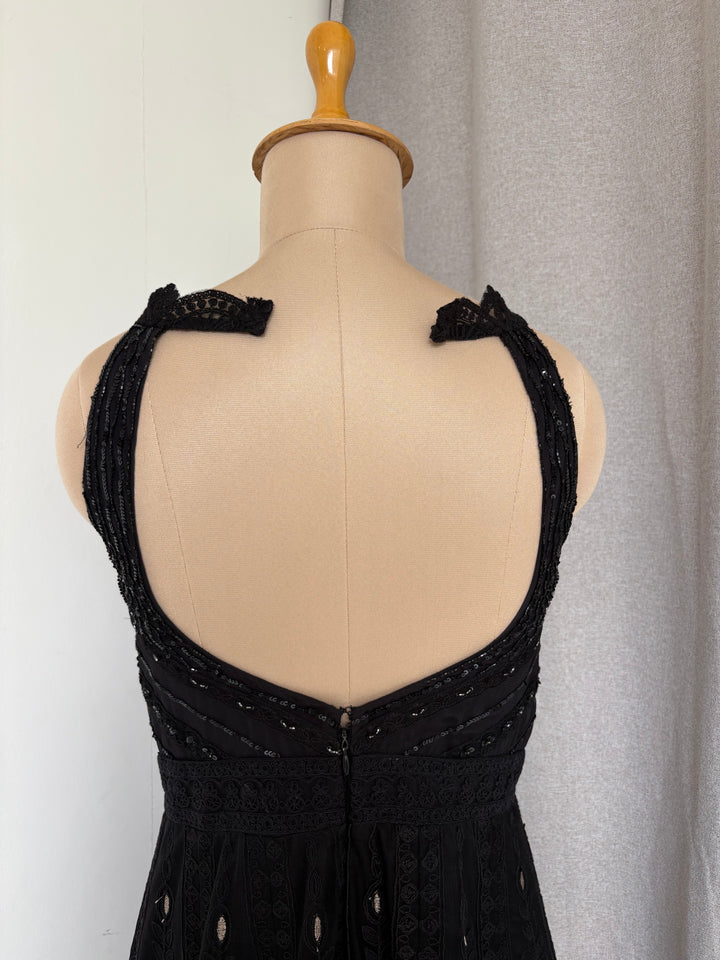 Jade By Monica & Karishma Black Embroidered Maxi Dress