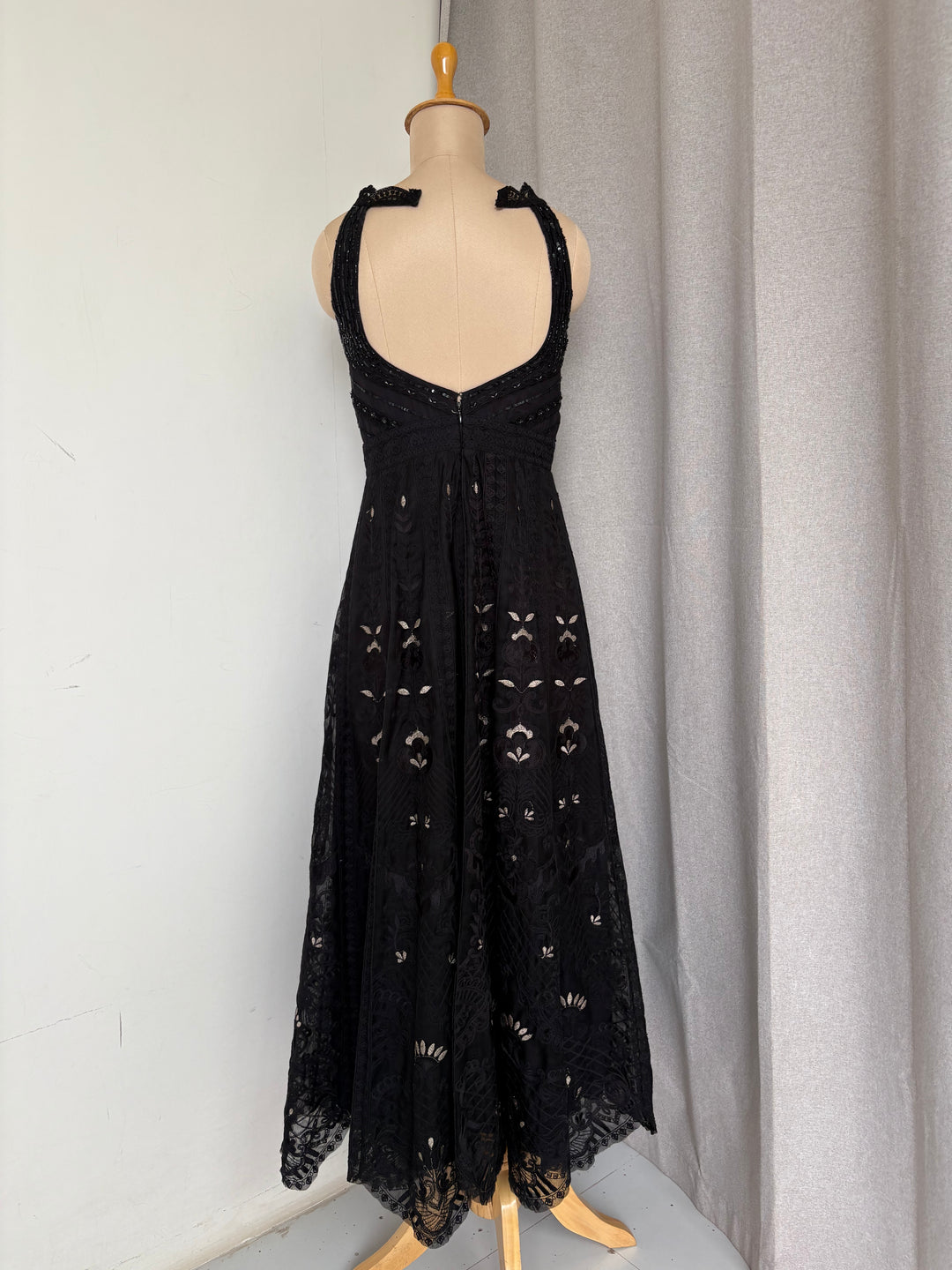 Jade By Monica & Karishma Black Embroidered Maxi Dress