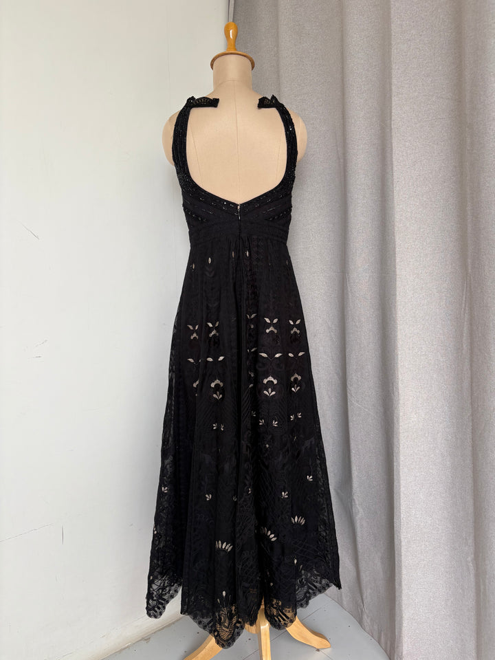 Jade By Monica & Karishma Black Embroidered Maxi Dress