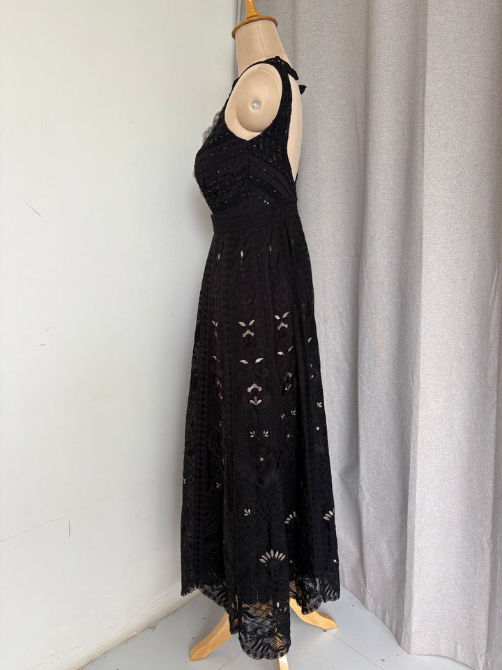 Jade By Monica & Karishma Black Embroidered Maxi Dress