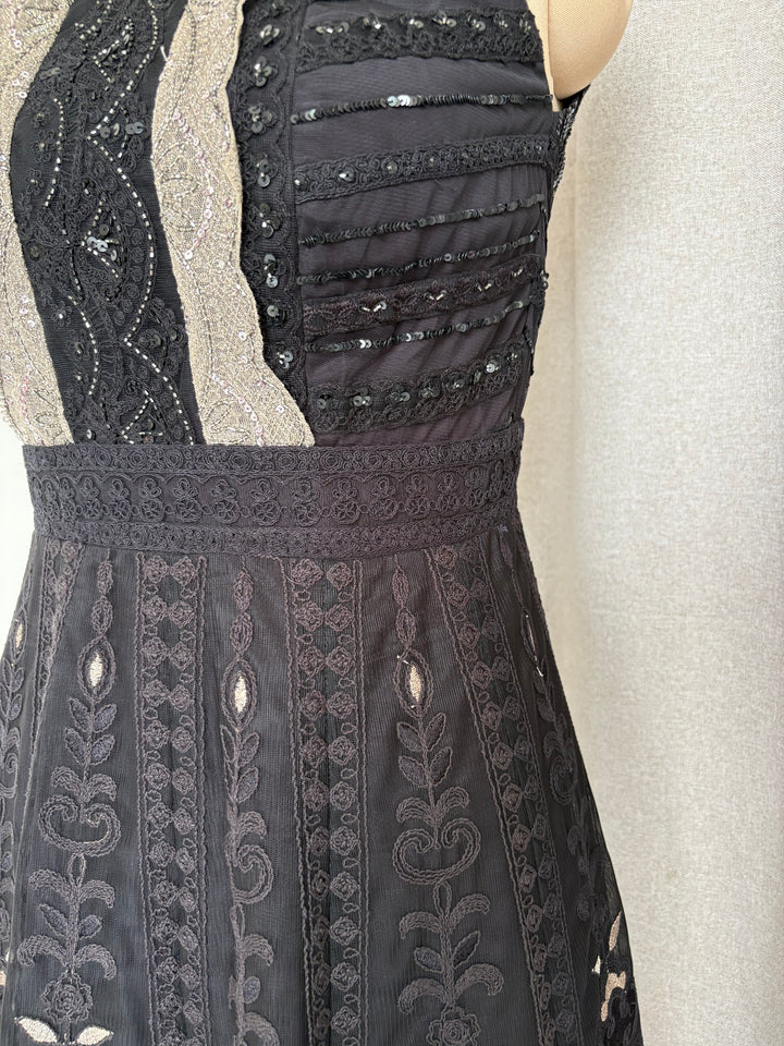 Jade By Monica & Karishma Black Embroidered Maxi Dress