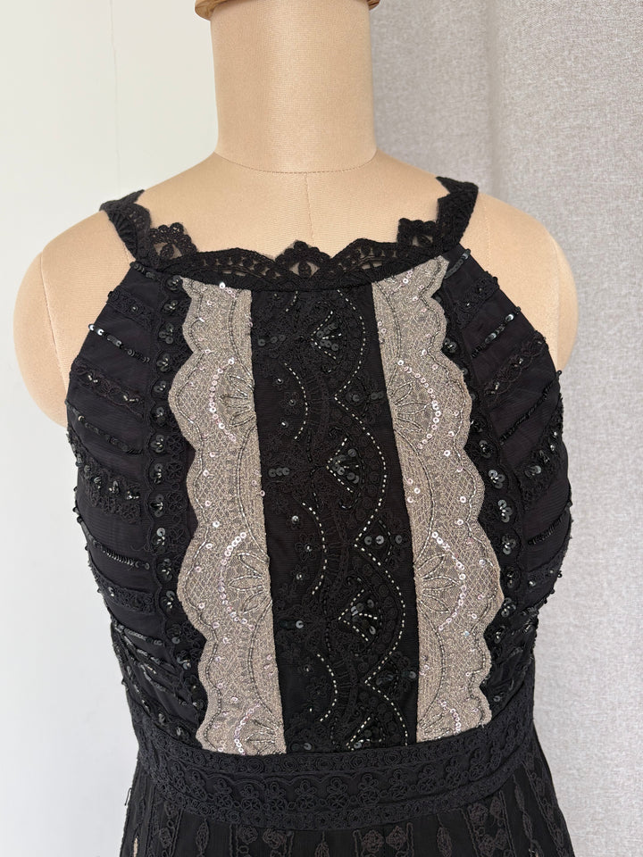 Jade By Monica & Karishma Black Embroidered Maxi Dress