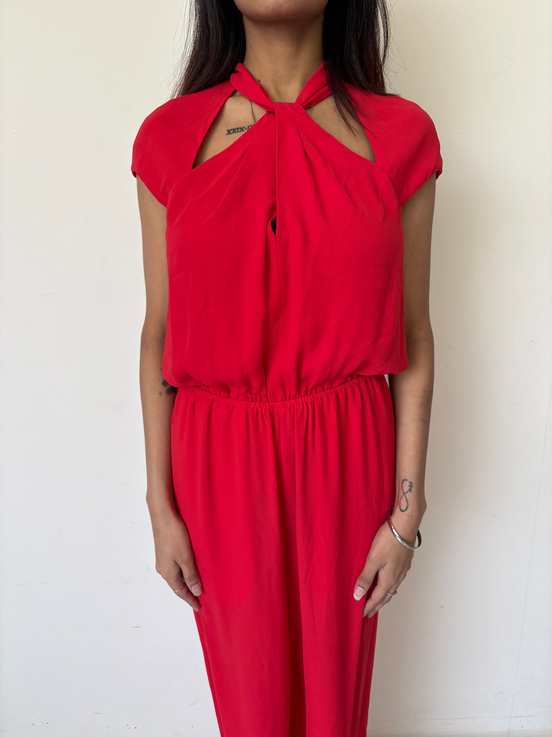 BCBG MAXAZRIA Red Cut-Out Neck Jumpsuit