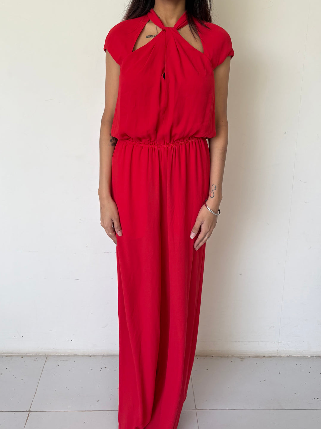 BCBG MAXAZRIA Red Cut-Out Neck Jumpsuit