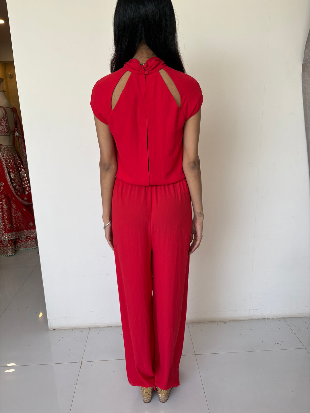 BCBG MAXAZRIA Red Cut-Out Neck Jumpsuit