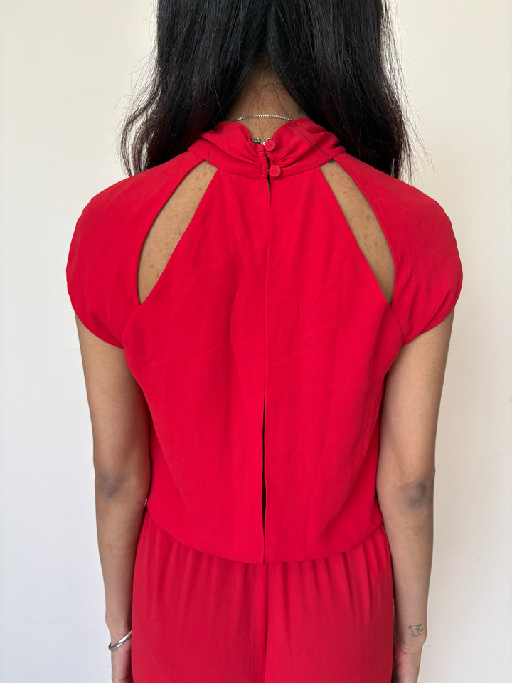 BCBG MAXAZRIA Red Cut-Out Neck Jumpsuit