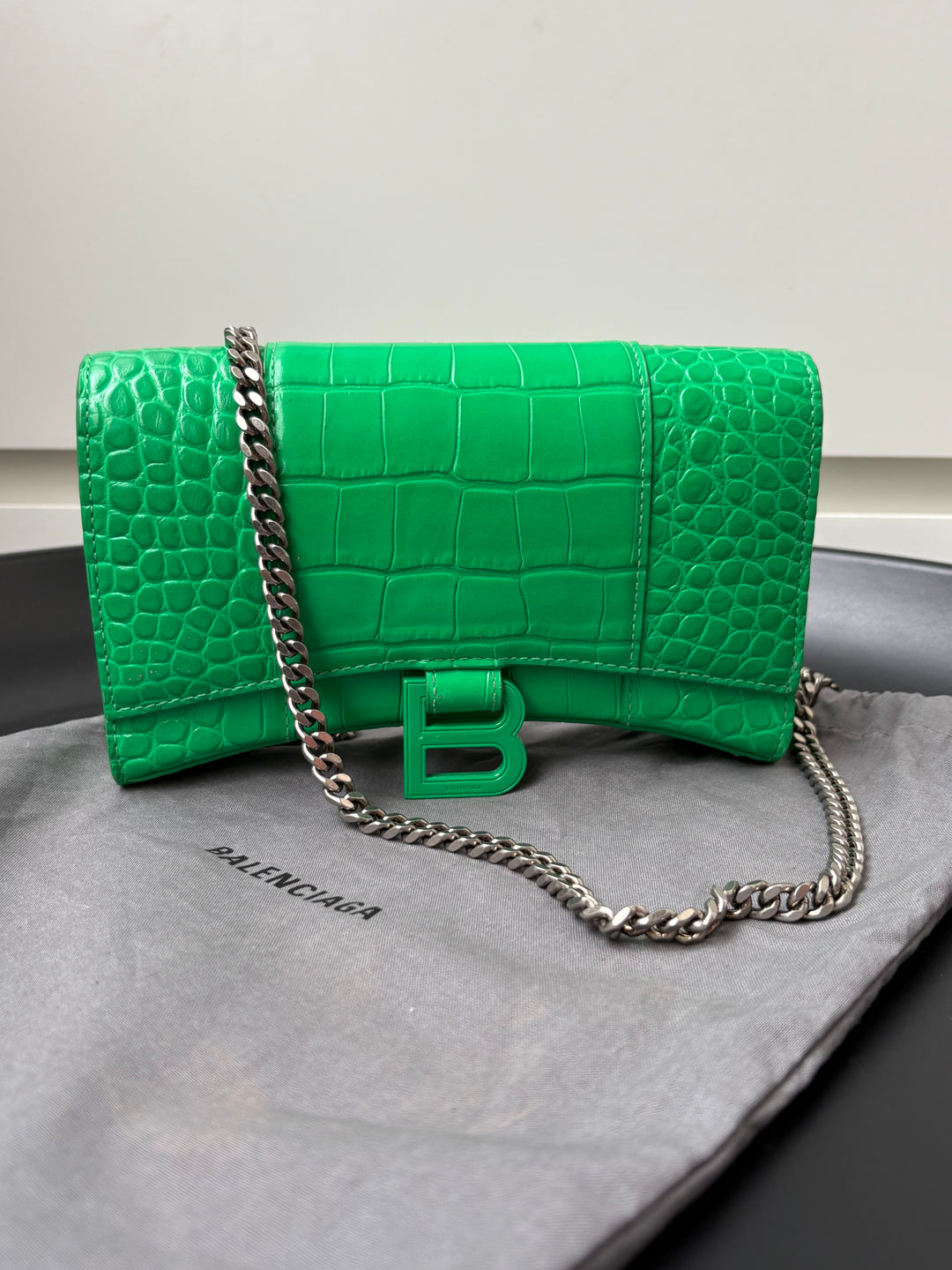 Balenciaga Hourglass Croc Embossed Chain Bag