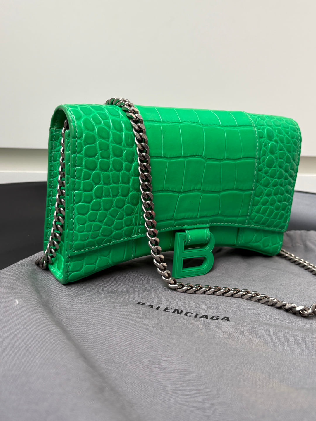 Balenciaga Hourglass Croc Embossed Chain Bag