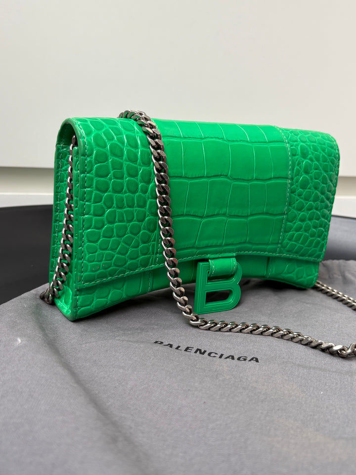 Balenciaga Hourglass Croc Embossed Chain Bag