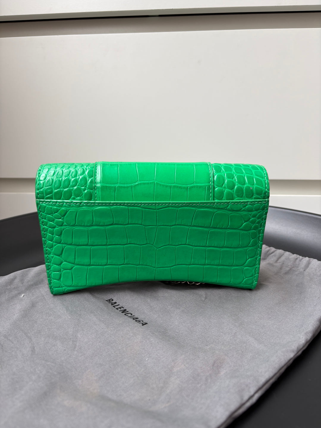 Balenciaga Hourglass Croc Embossed Chain Bag