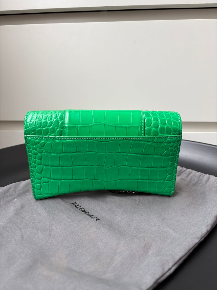 Balenciaga Hourglass Croc Embossed Chain Bag