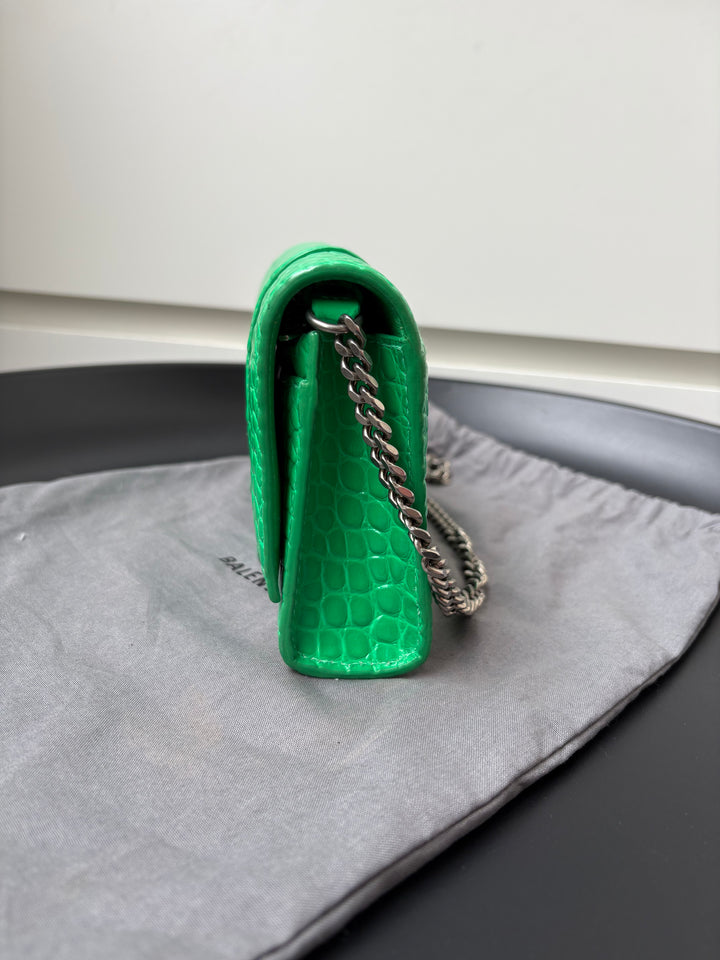 Balenciaga Hourglass Croc Embossed Chain Bag