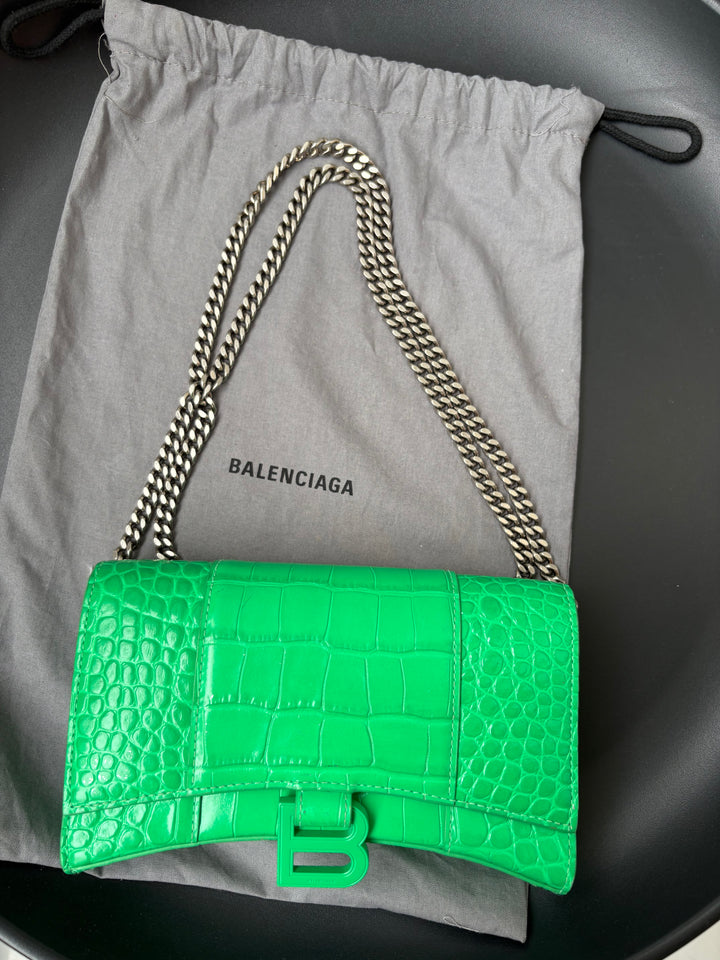 Balenciaga Hourglass Croc Embossed Chain Bag