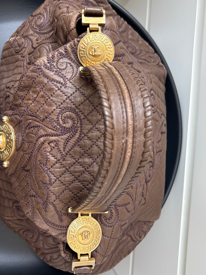 Versace Quilted Leather Embroidered Barocco Shoulder Bag