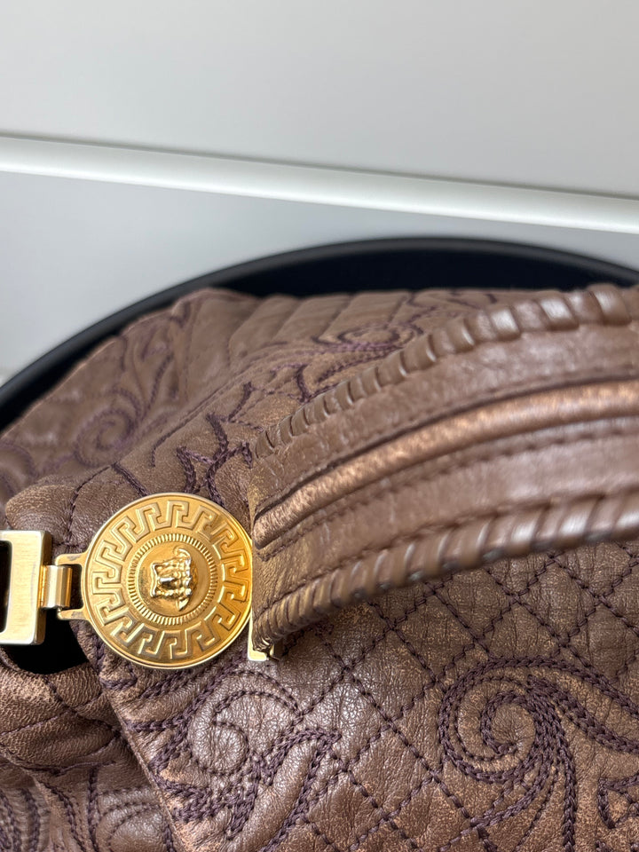 Versace Quilted Leather Embroidered Barocco Shoulder Bag