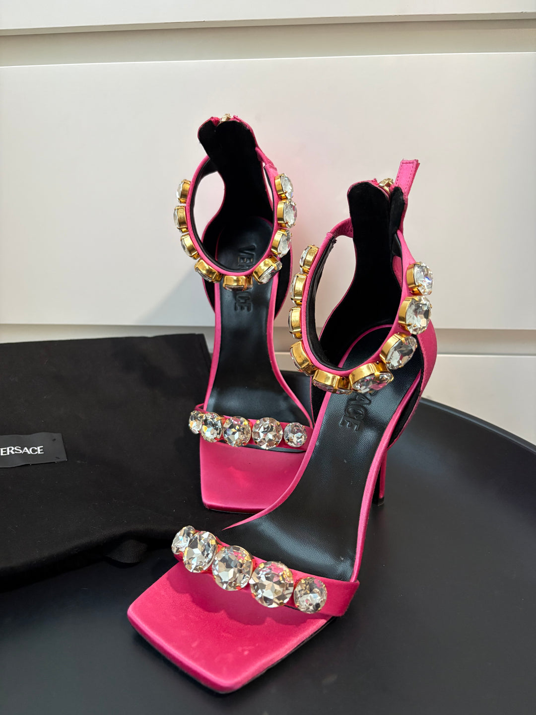 Versace Crystal-Embellished Fuchsia Heels Size 36