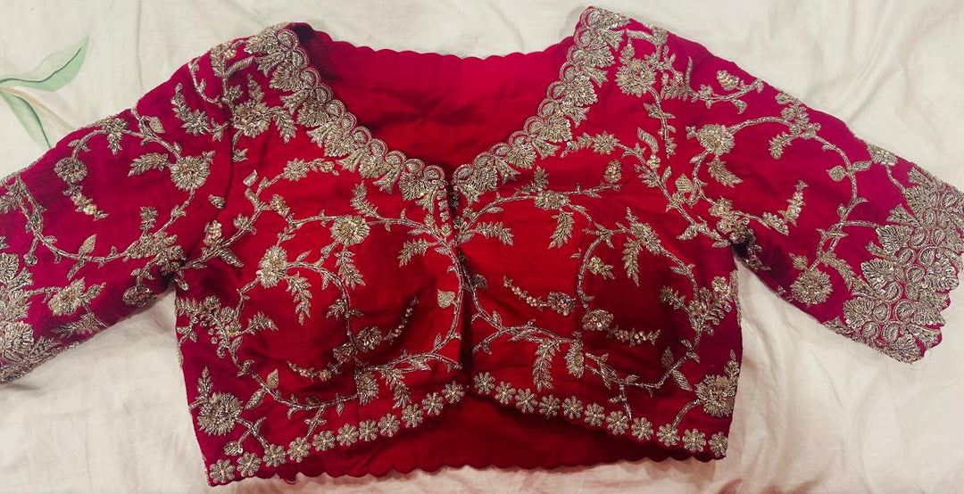 Mrunalini Rao Red Raw Silk Embroidered Lehenga Set