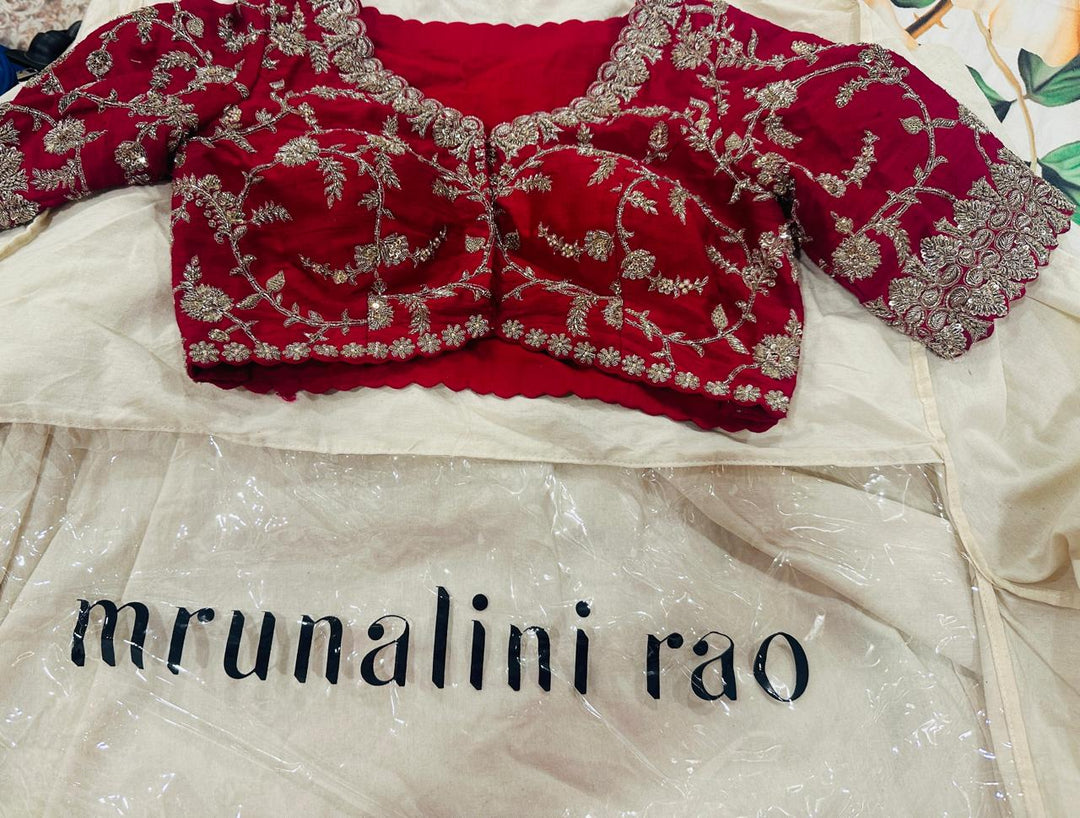 Mrunalini Rao Red Raw Silk Embroidered Lehenga Set