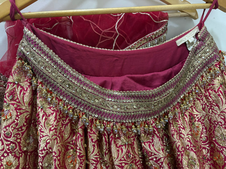 Tarun Tahiliani Red & Gold Embroidered Lehenga Set