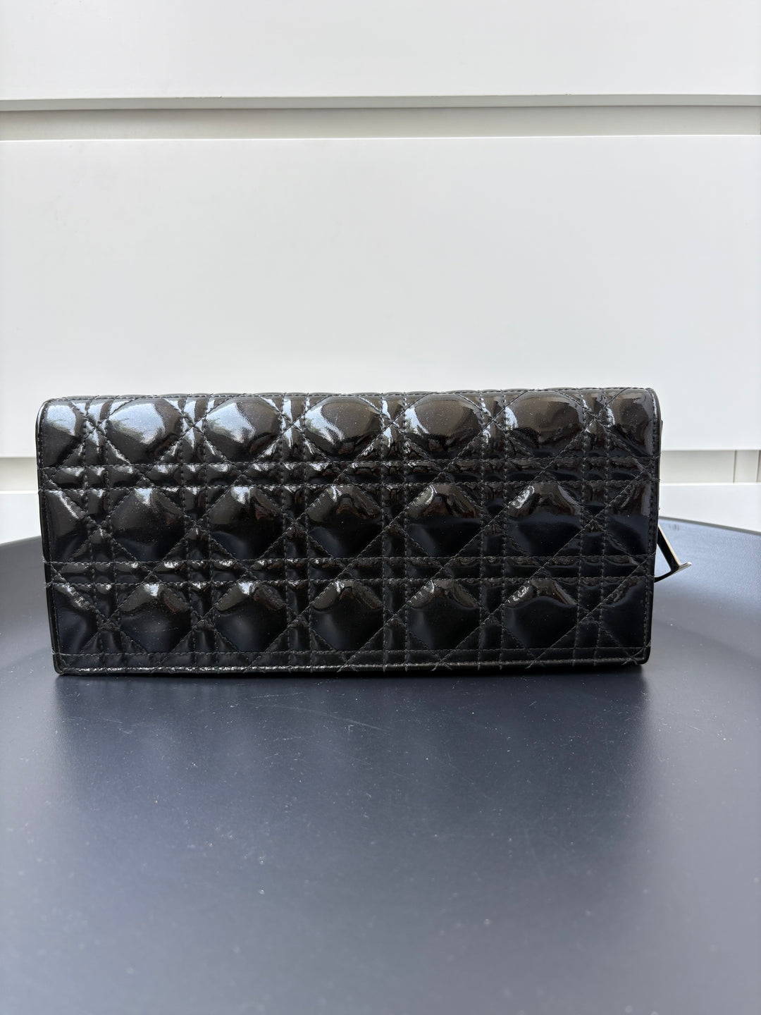 Dior Black Quilted Cannage Patent Leather Lady Dior Chain Clutch