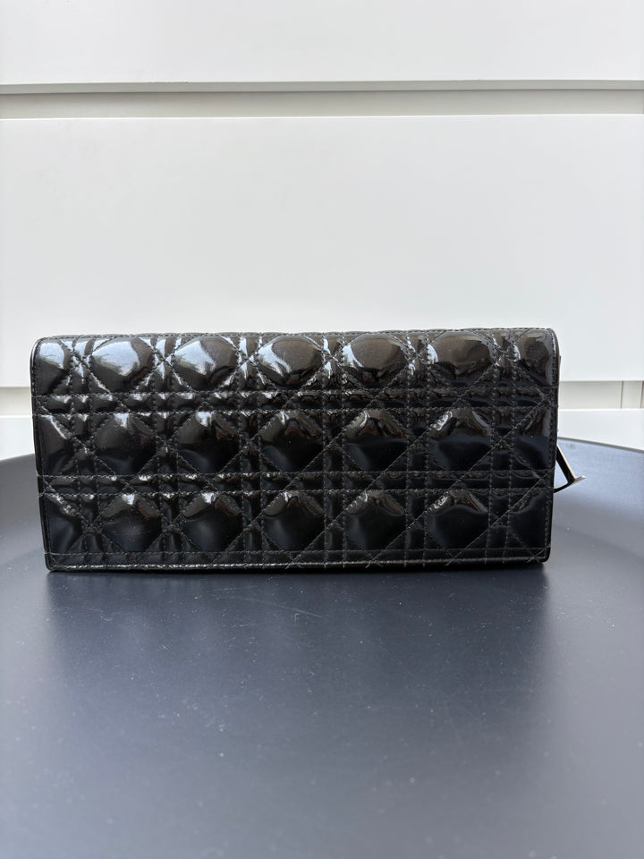 Dior Black Quilted Cannage Patent Leather Lady Dior Chain Clutch