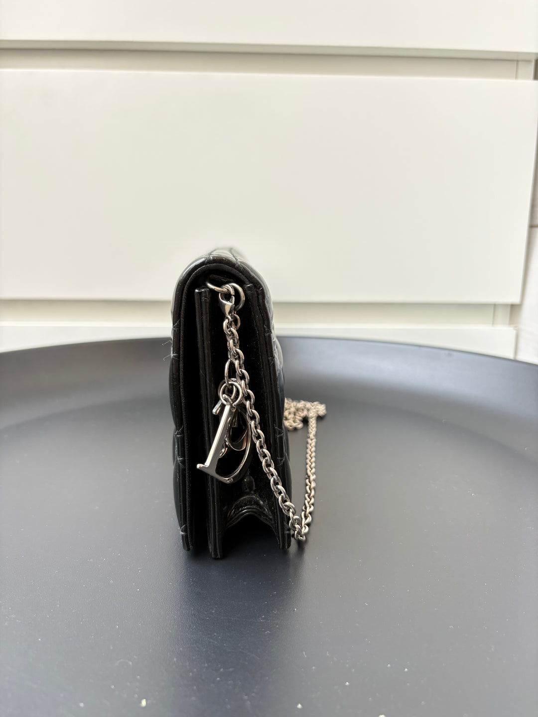 Dior Black Quilted Cannage Patent Leather Lady Dior Chain Clutch