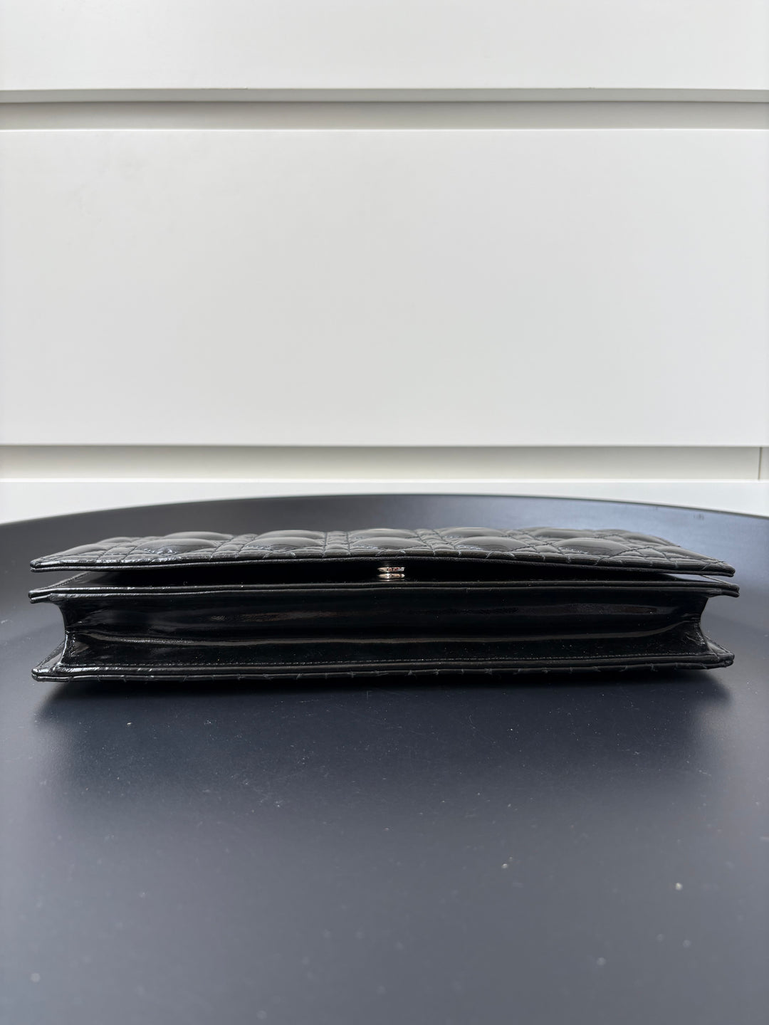 Dior Black Quilted Cannage Patent Leather Lady Dior Chain Clutch