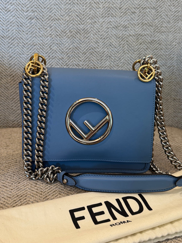 Fendi Ash Blue Leather Kan I F Logo Shoulder Bag