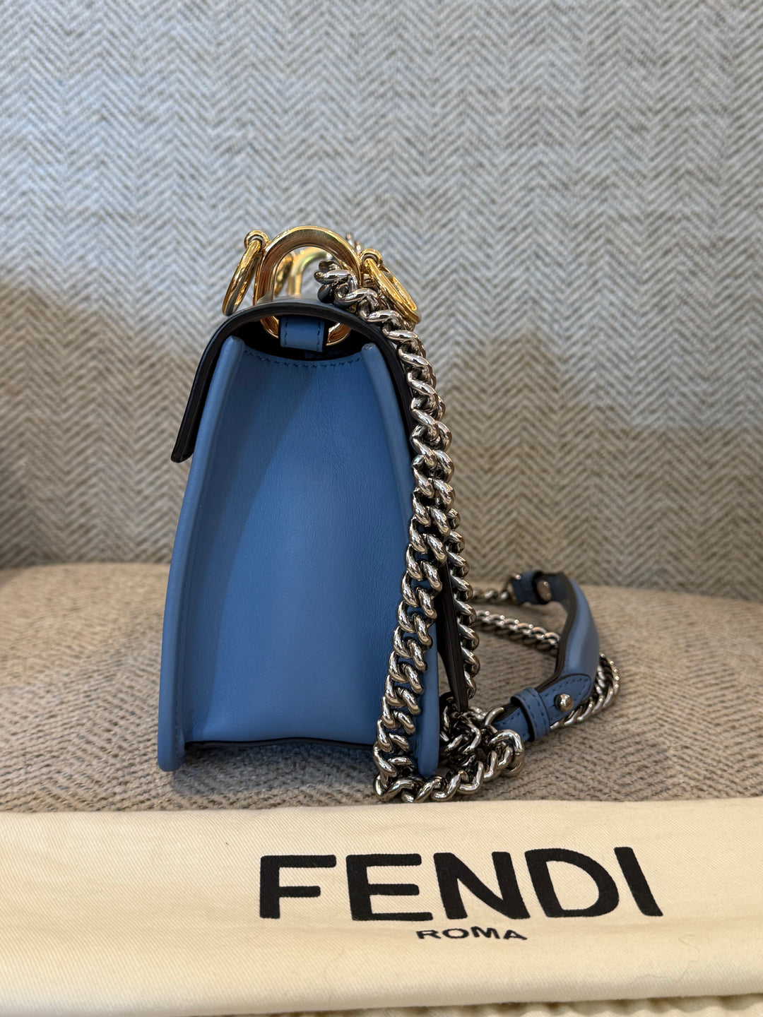 Fendi Ash Blue Leather Kan I F Logo Shoulder Bag