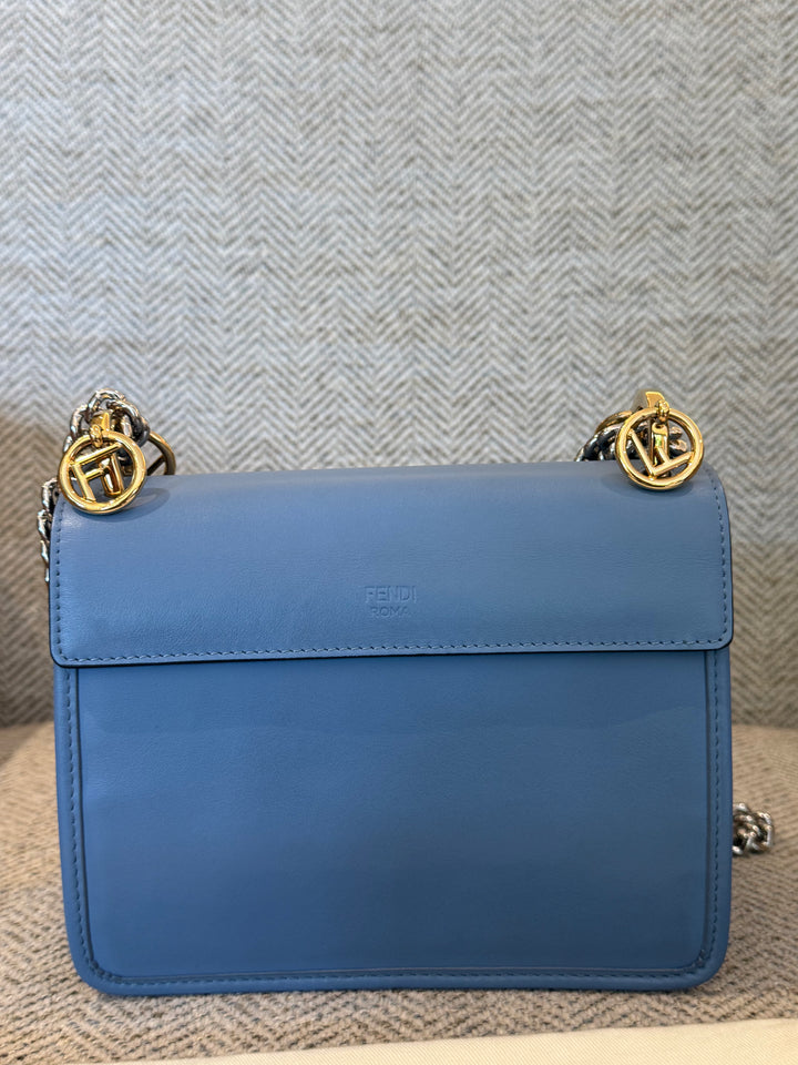 Fendi Ash Blue Leather Kan I F Logo Shoulder Bag