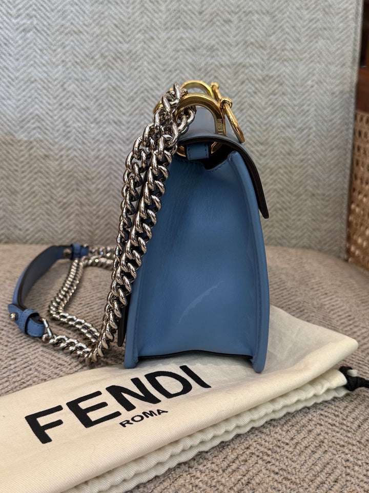 Fendi Ash Blue Leather Kan I F Logo Shoulder Bag