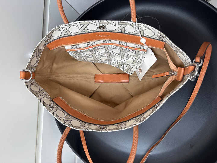 Tory Burch Canvas Basket-Weave Tote Bag