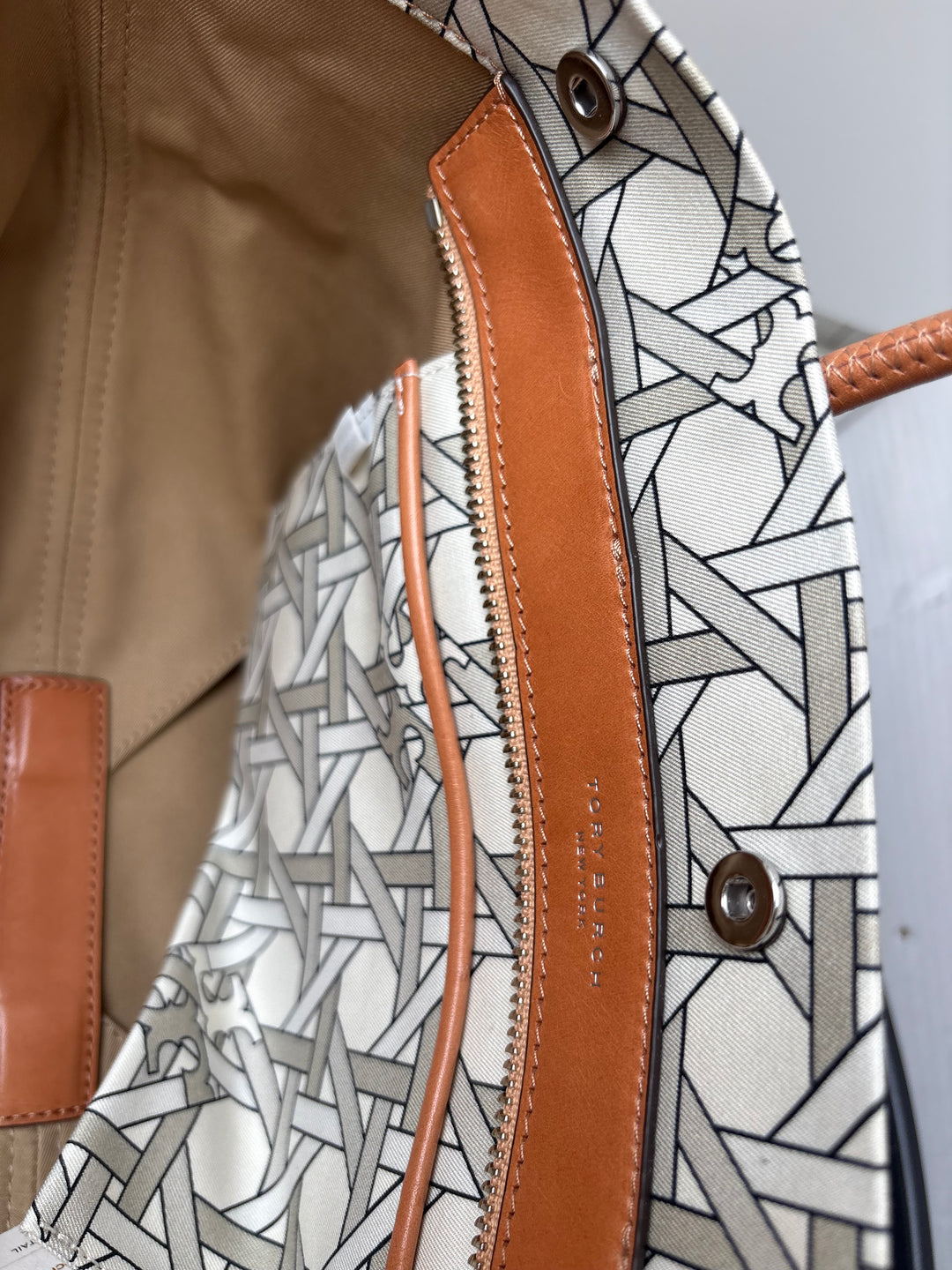 Tory Burch Canvas Basket-Weave Tote Bag