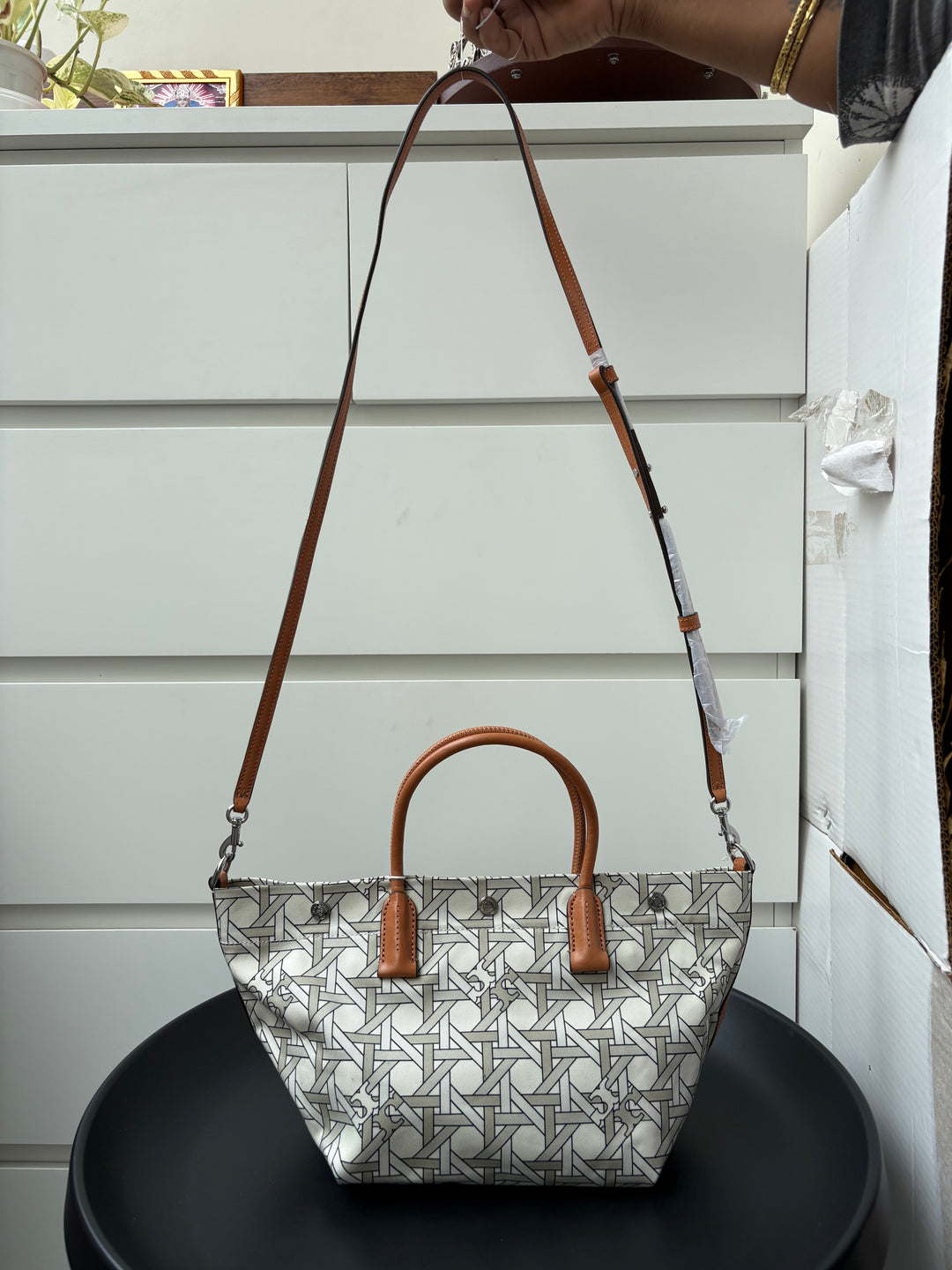 Tory Burch Canvas Basket-Weave Tote Bag