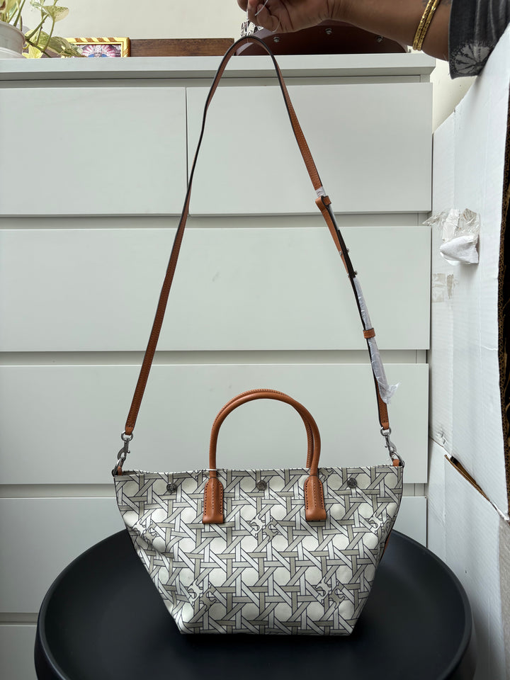 Tory Burch Canvas Basket-Weave Tote Bag