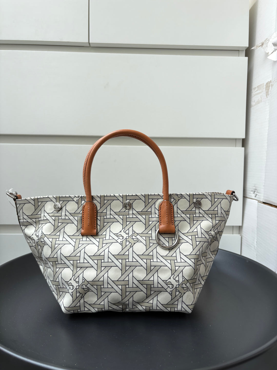 Tory Burch Canvas Basket-Weave Tote Bag