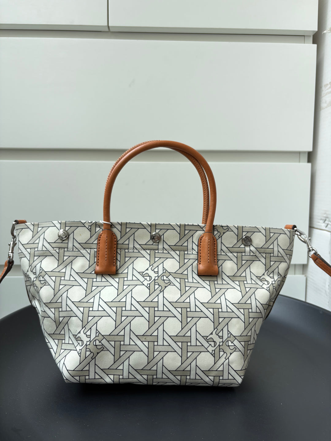 Tory Burch Canvas Basket-Weave Tote Bag