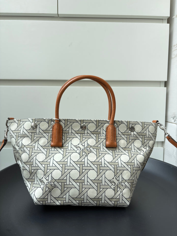 Tory Burch Canvas Basket-Weave Tote Bag